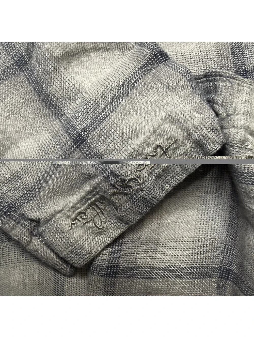 TravisMathew Gray Plaid Button Front Shirt Large Rayon Cotton Lightweight
